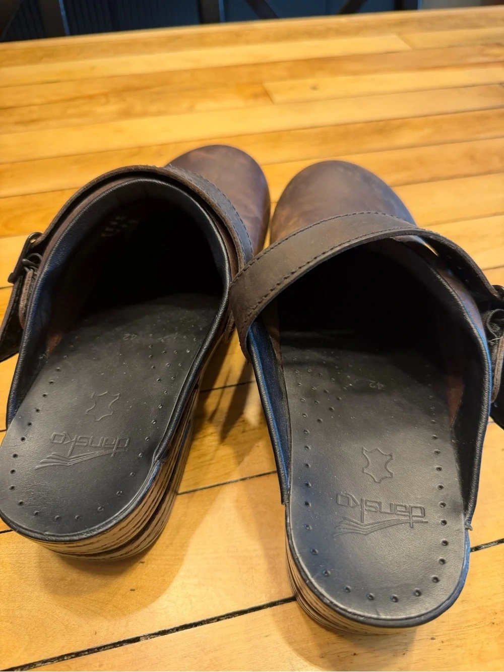 Dansko Dark Brown Leather Slip-On Clogs with Adjustable Strap - Picture 3 of 5